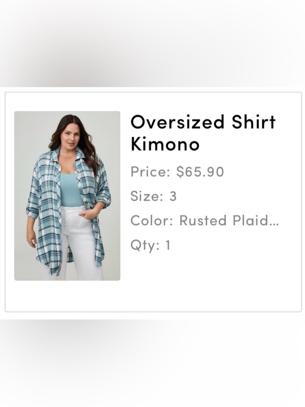 Torrid Plaid Kimono Shirt - Teal & White